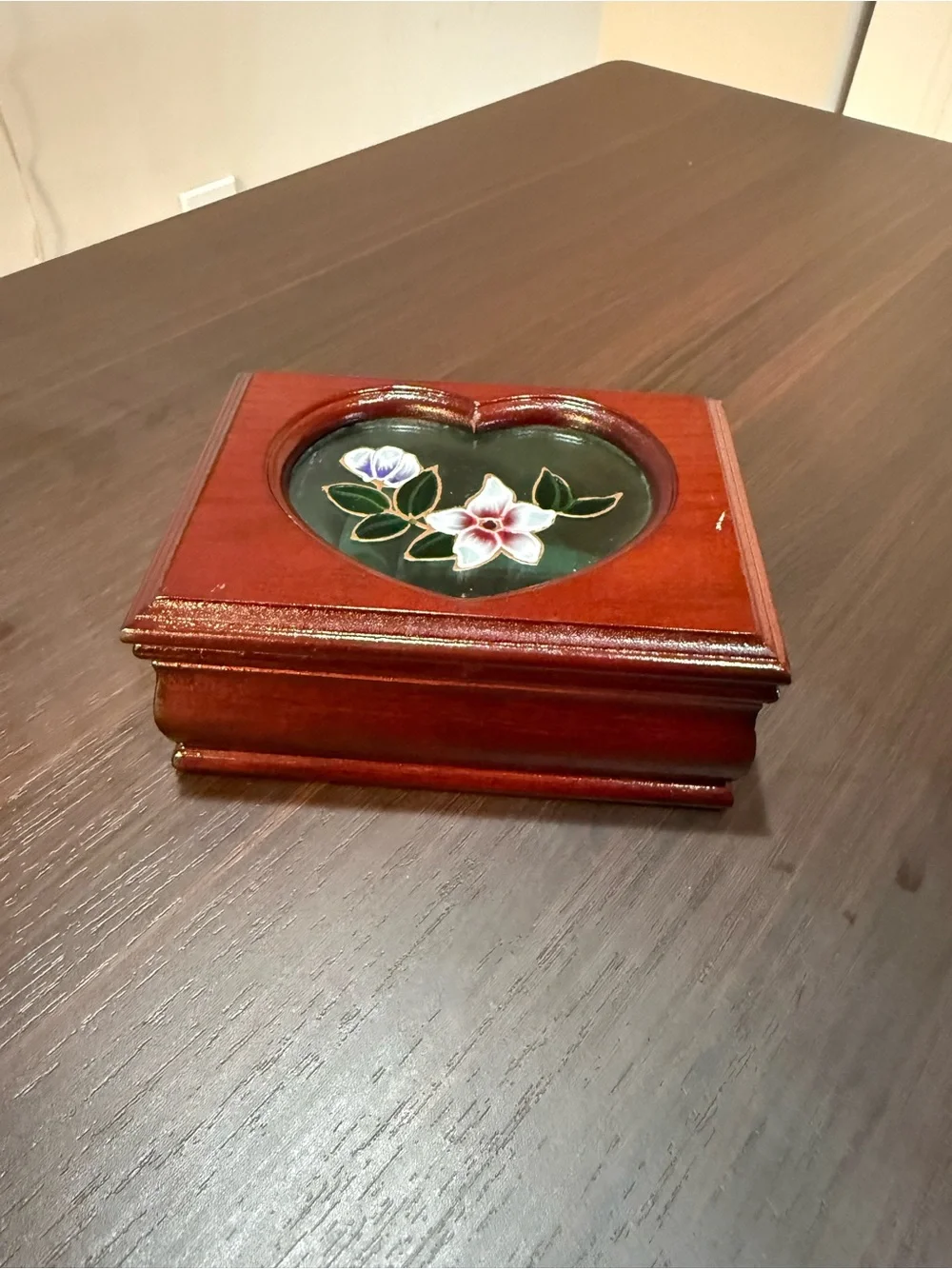 Heart-Shaped Floral Wooden Jewelry Box